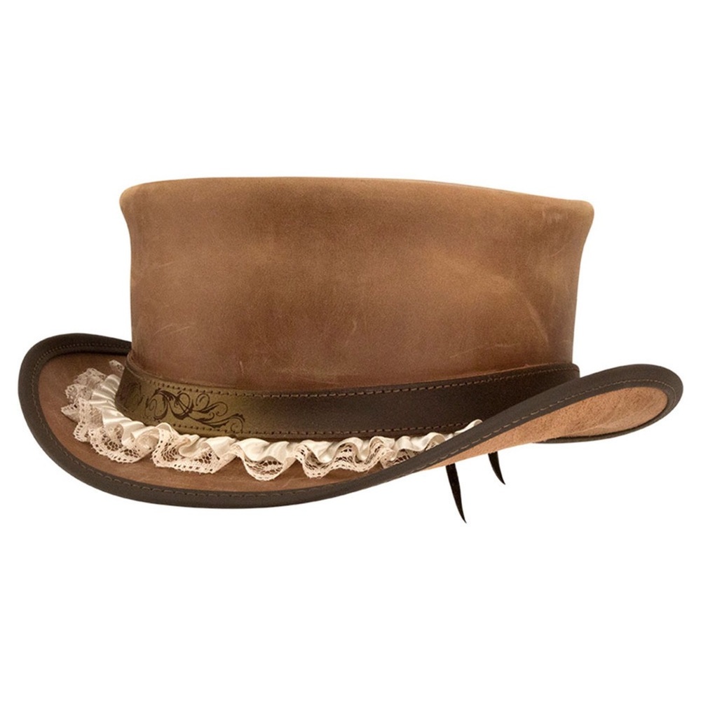 Steampunk Marlow Leather Top Hat with Garter Hatband